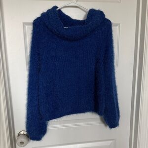 Elegant Blue Fuzzy Cowl Neck Sweater Sz M/L
